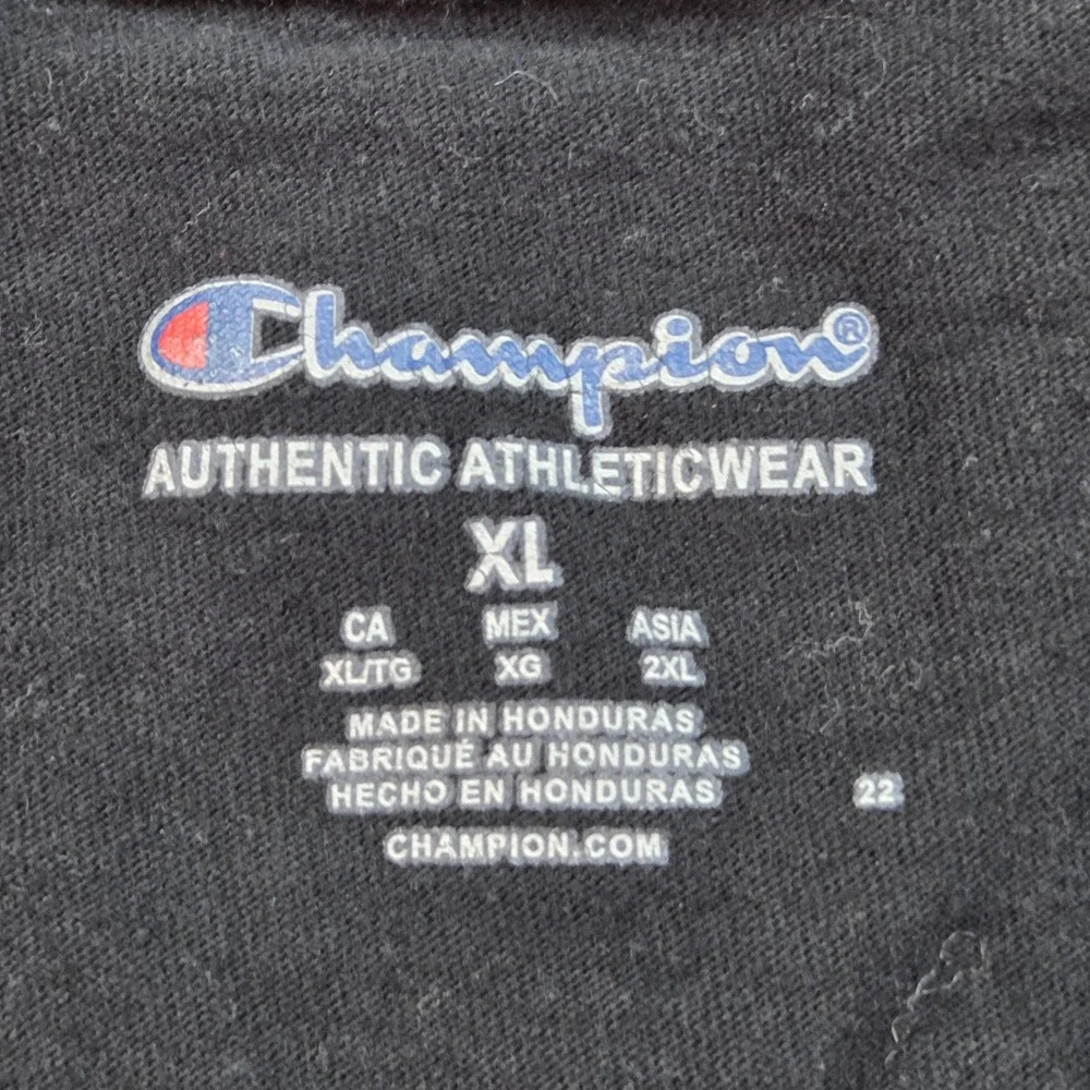 Champion T-Shirt Mens XL Black Short Sleeve Script‎ Logo Athletic Tee - Picture 2 of 7